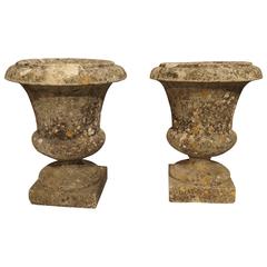 Pair of Small Reconstituted Stone Urns from France