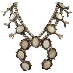 Retro Signed, Navajo Mother-of-pearl Squash Blossom Necklace