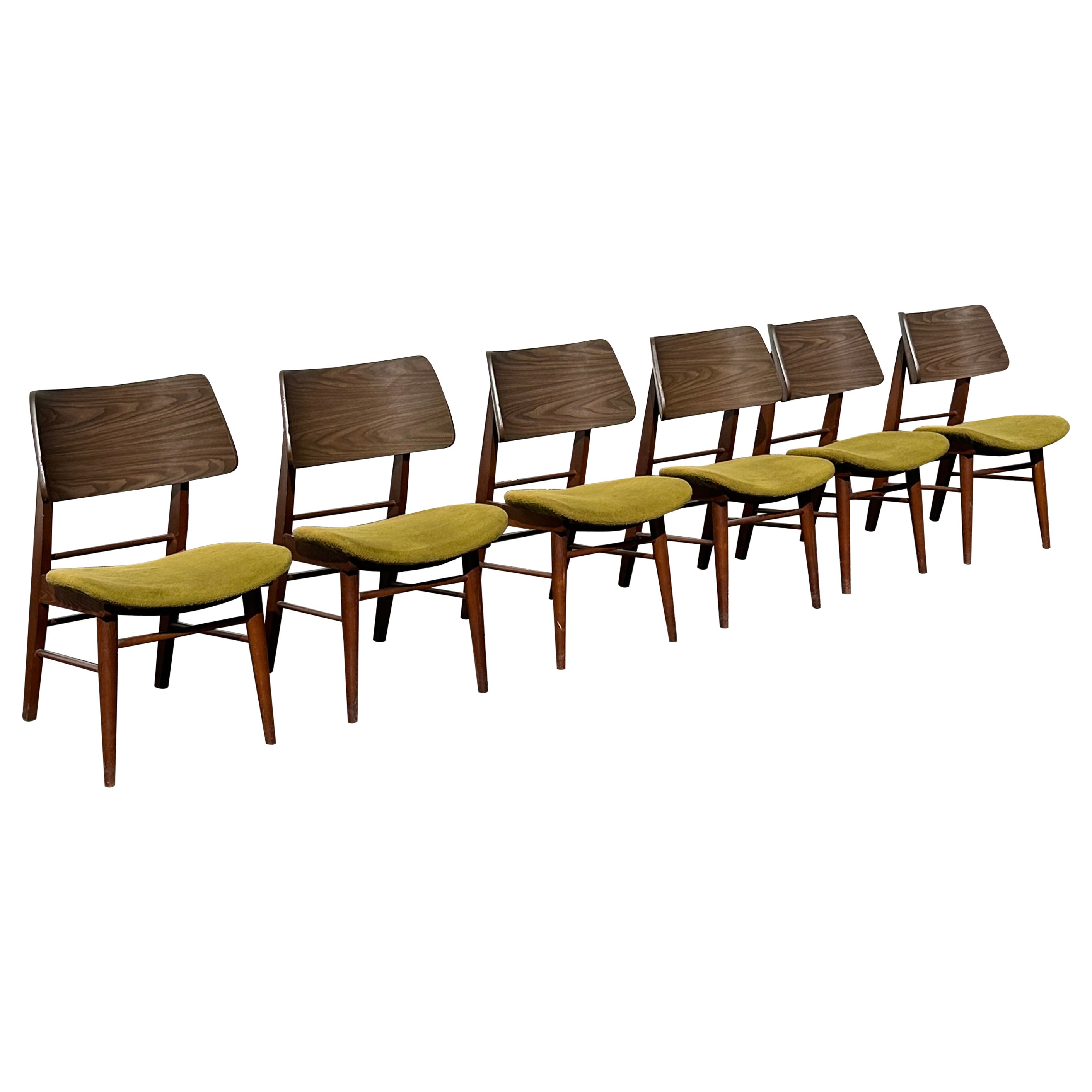 1960s MCM Curved Back Green Thonet Bentwood Dining Chairs, Set of 6