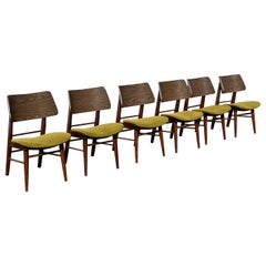 1960er MCM Gebogene Rückenlehne Grün Thonet Bugholz Esszimmerstühle, Satz von 6