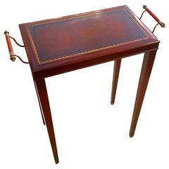 Antique Gem of a Small Mahogany and Tooled Leather Drinks Table