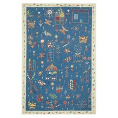 Rug & Kilim: Kilim in stile Suzani in blu navy con motivi tribali policromatici
