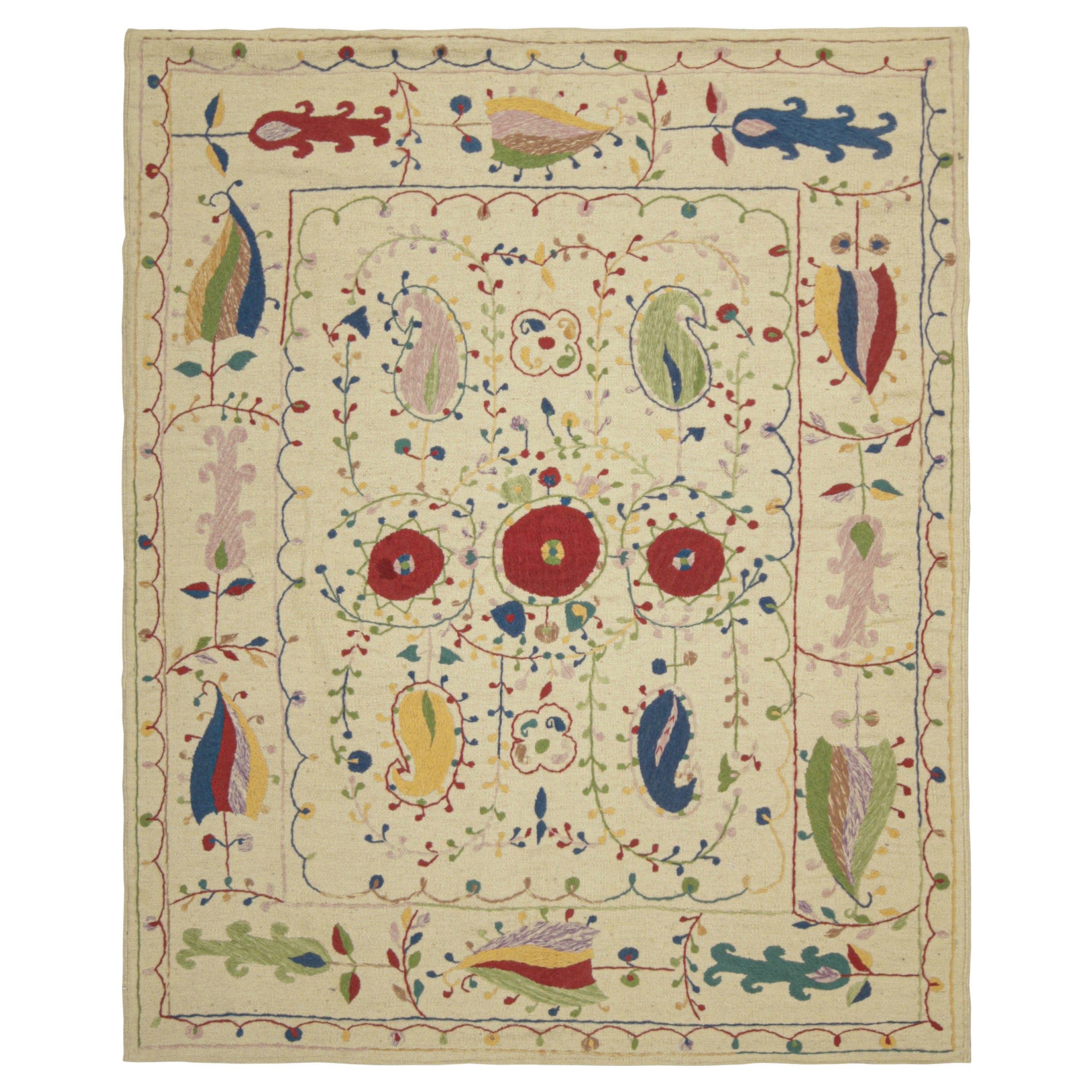 Rug & Kilim’s Suzani Style Kilim with Polychromatic Tribal Patterns