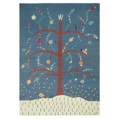 Rug & Kilim’s Suzani Style Kilim in Blue with Polychrome Tree and Bird Pictorial