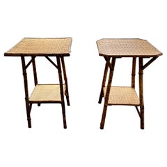 Vintage Pair of Tortoise Bamboo and Rattan End Tables
