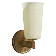German Designer, Wall Light, Brass, Glass, Germany, 1920s