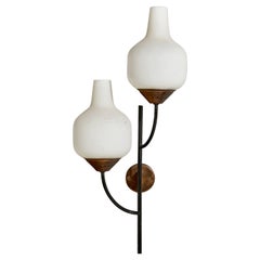 Stilnovo, Wall Light, Glass, Brass, Metal, Italy 1950s