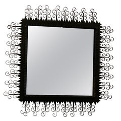 1950s Chaty Vallauris Metal Black Mirror with Arabesque finish