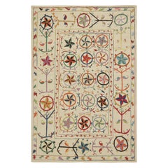 Rug & Kilim's Suzani Style Kilim in Creme mit mehrfarbigen Blumenmustern