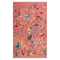 Rug & Kilim's Suzani Style Kilim in Rosa mit Vogelmotiven und Blumenmotiven