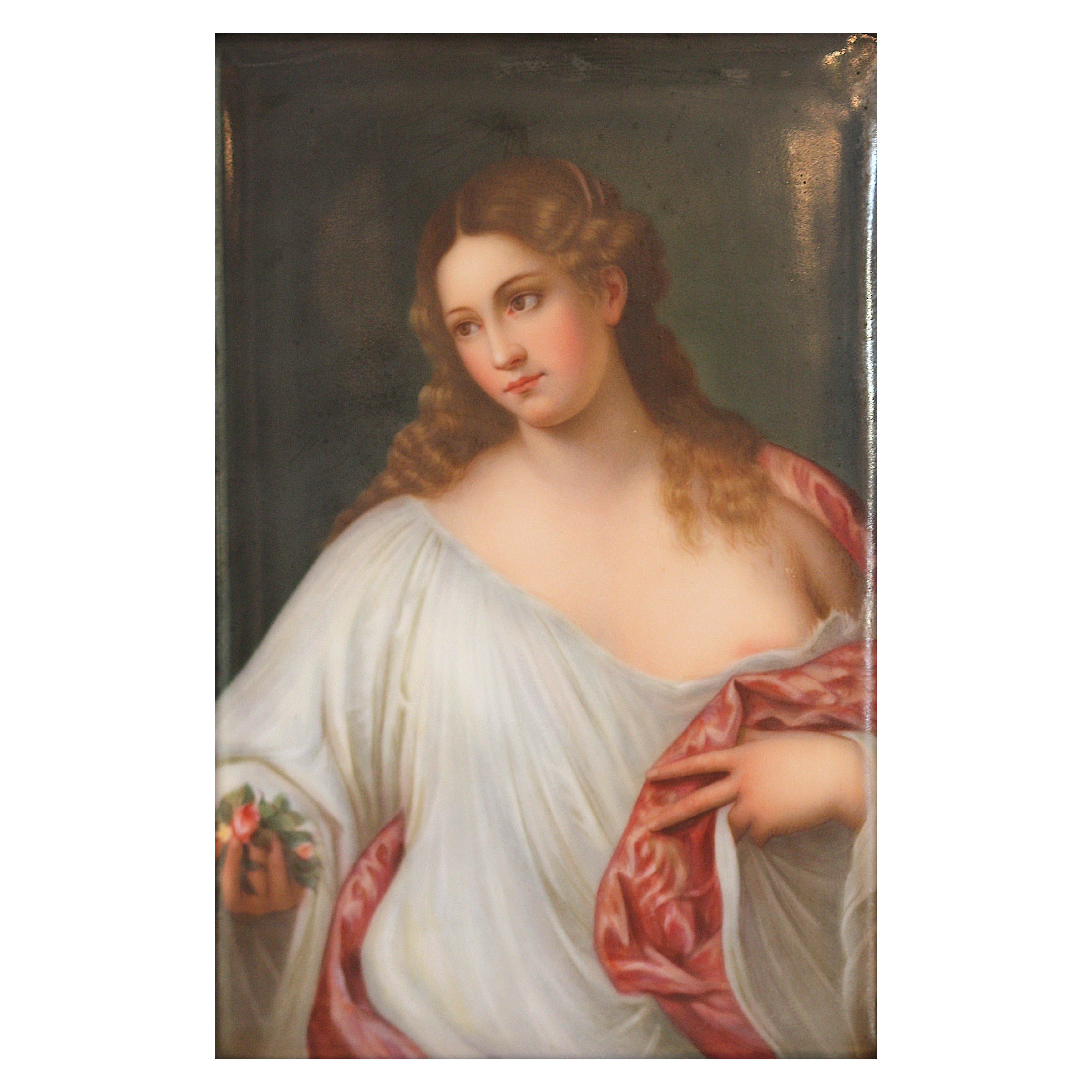 Continental Painted Porcelain Plaque of a Female Saint
