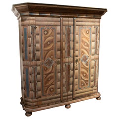 1850s Hand Painted Antique Northern European Wooden Cabinet with Design