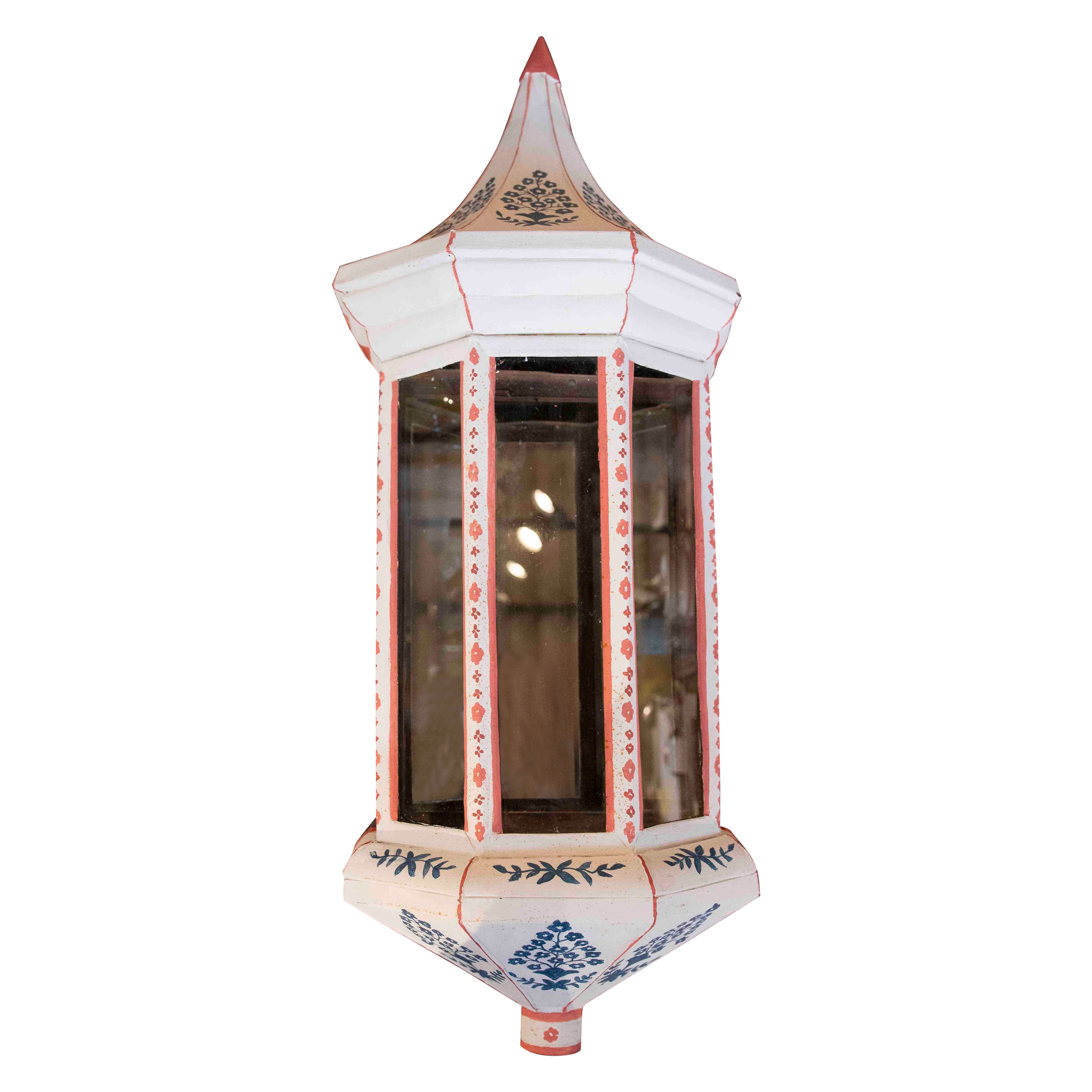Lampe murale peinte à la main avec motif floral, années 1980