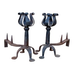 Paire de Morillos en fer forgé des années 1980 avec Design of Design Rustic pour cheminée