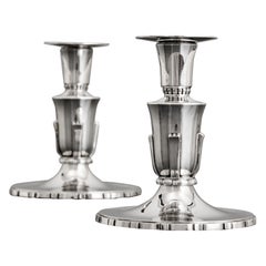 Vintage Pair of small handmade Art Deco silver candlesticks
