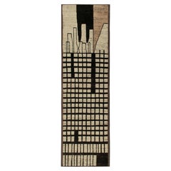 Traves de Mesa Estilo Marroquí de Rug & Kilim con Dibujo Geométrico Beige, Blanco y Negro