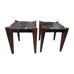 A pair of Edmund J. Spence Leather Strapped Stools