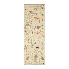 Rug & Kilims Suzani-Stil-Kilim-Läufer mit polychromen Malereien