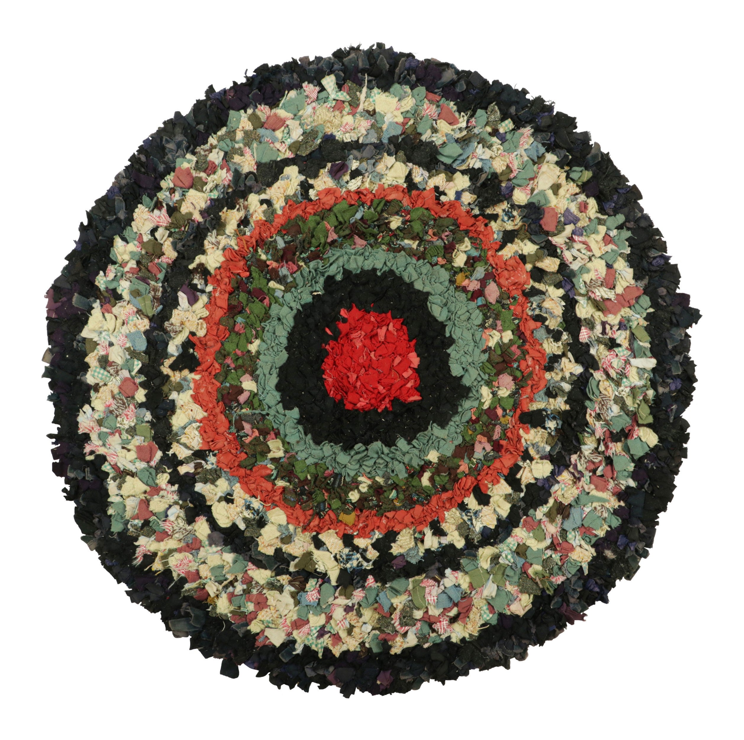 Antique Hooked Circle Rug with Polychromatic Geometric Patterns  Rug & Kilim