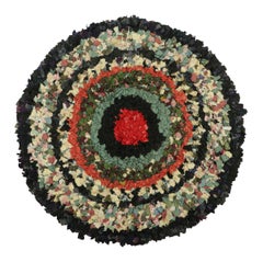 Antique Hooked Circle Rug with Polychromatic Geometric Patterns  Rug & Kilim