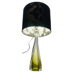 1950s Belgium Val St Lambert Lime Green & Clear Crystal Glass Table Lamp