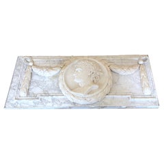 19th C. Italian Grand Tour Carved Marble Portrait Plaque Roman Emperor Titus