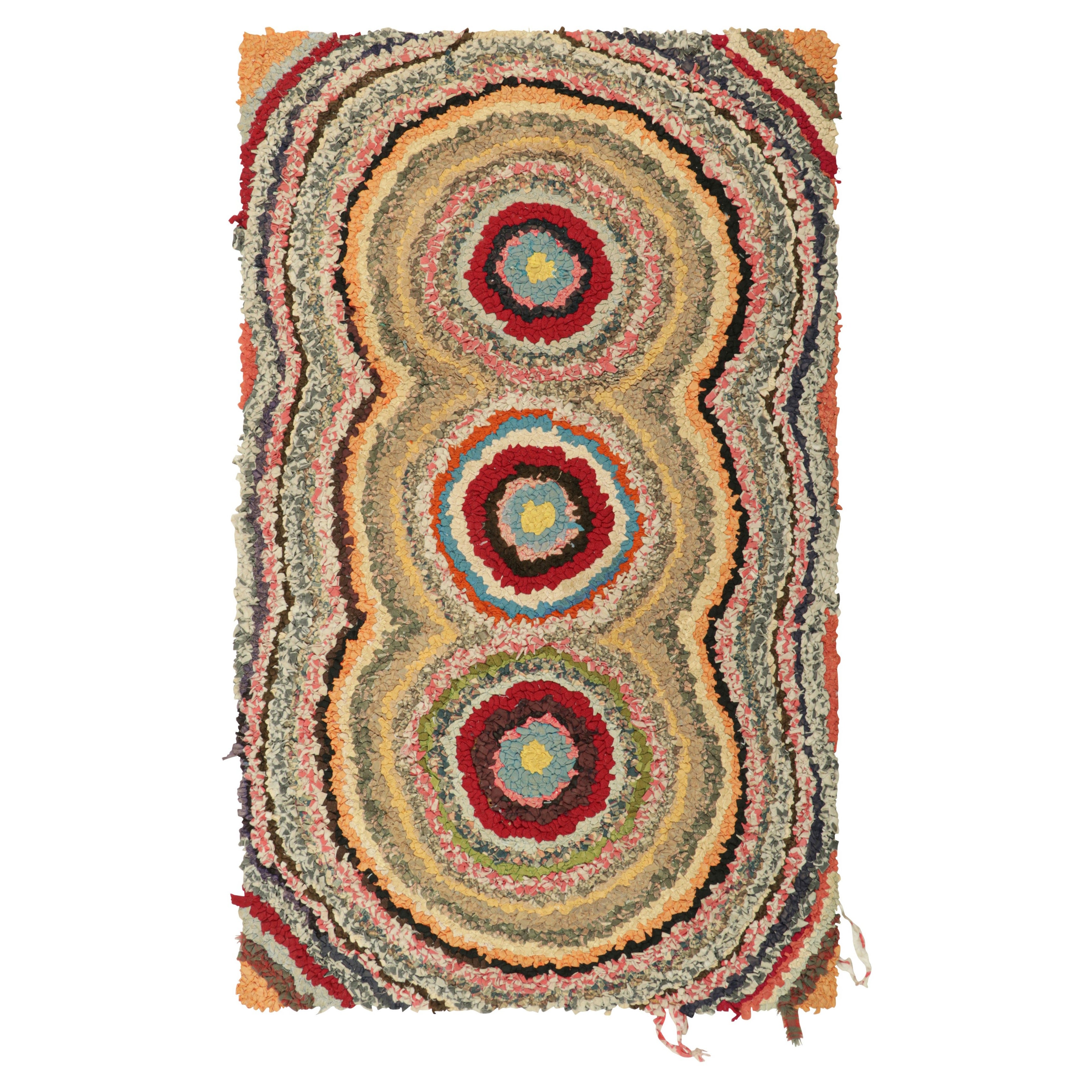 Antique Hooked Rug With Polychromatic Geometric Patterns  Rug & Kilim