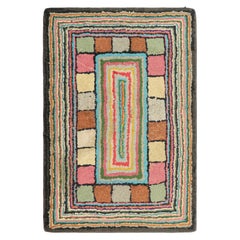 Antique Hooked Rug With Polychromatic Geometric Patterns  Rug & Kilim