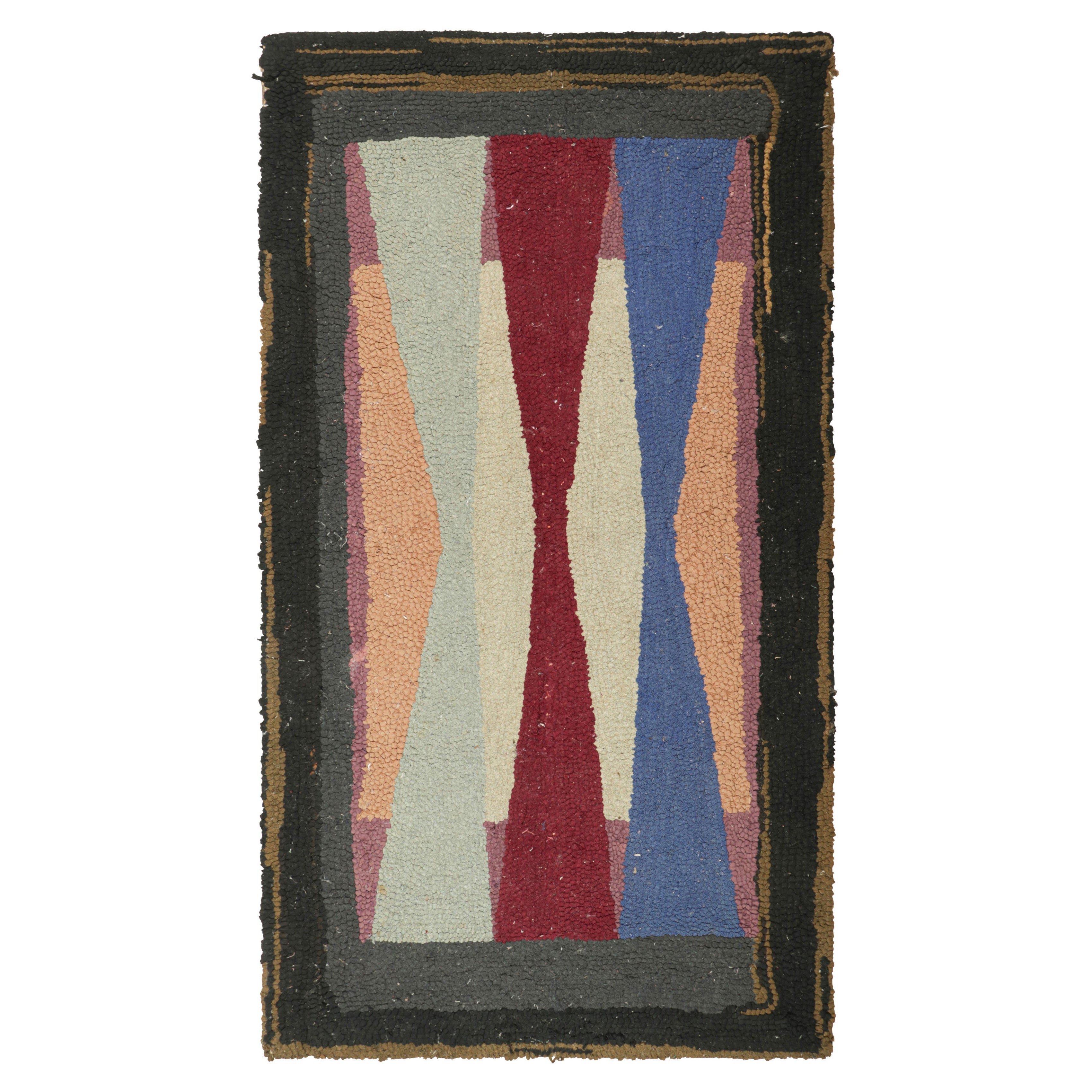 Antique Hooked Geometric Rug in Polychromatic Tones  Rug & Kilim