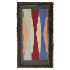 Antique Hooked Geometric Rug in Polychromatic Tones  Rug & Kilim