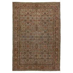 Tappeto antico persiano in lana Malayer del 1890 con disegni floreali in marrone