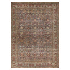 Floral Designed Antique Persian Malayer Wool Rug In Blue From The 1890s