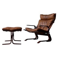 Mid-Century High Back Armchair and Ottoman by Oddvin Rykken for Rybo and Co.