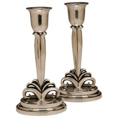 Evald Nielsen Sterling Silver Pair of Art Deco Candlesticks