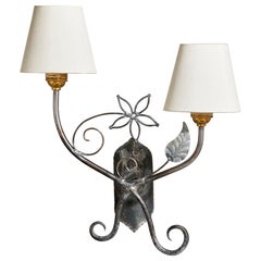 Swedish Designer, Wall Light, Iron, Brass, Fabric, Sweden, 1960s