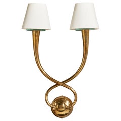 Egoluce, Wall Light, Brass, Glass, Fabric, Italy, 1980s