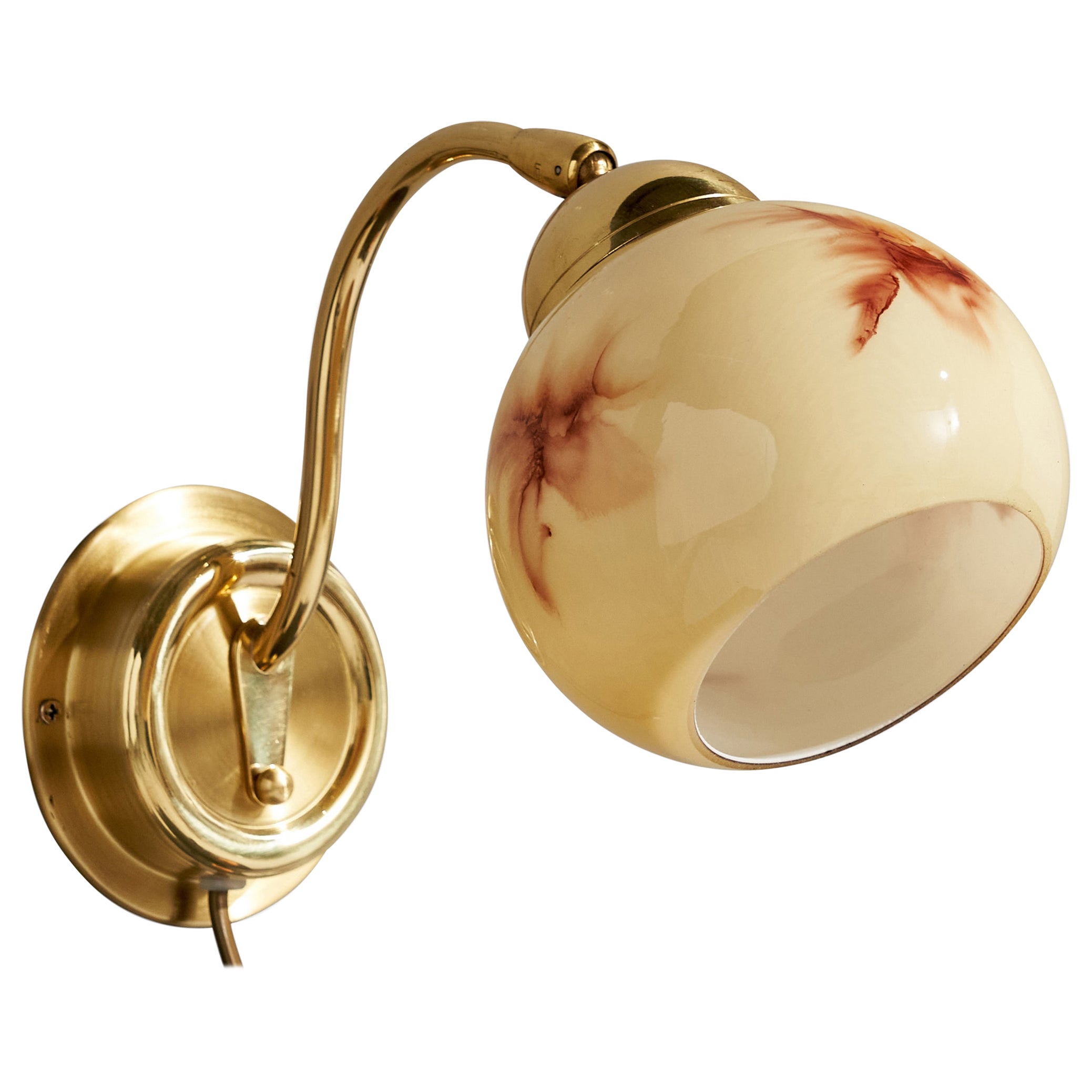 Ewå Värnamo, Wall Light, laiton, verre, Suède, années 1970