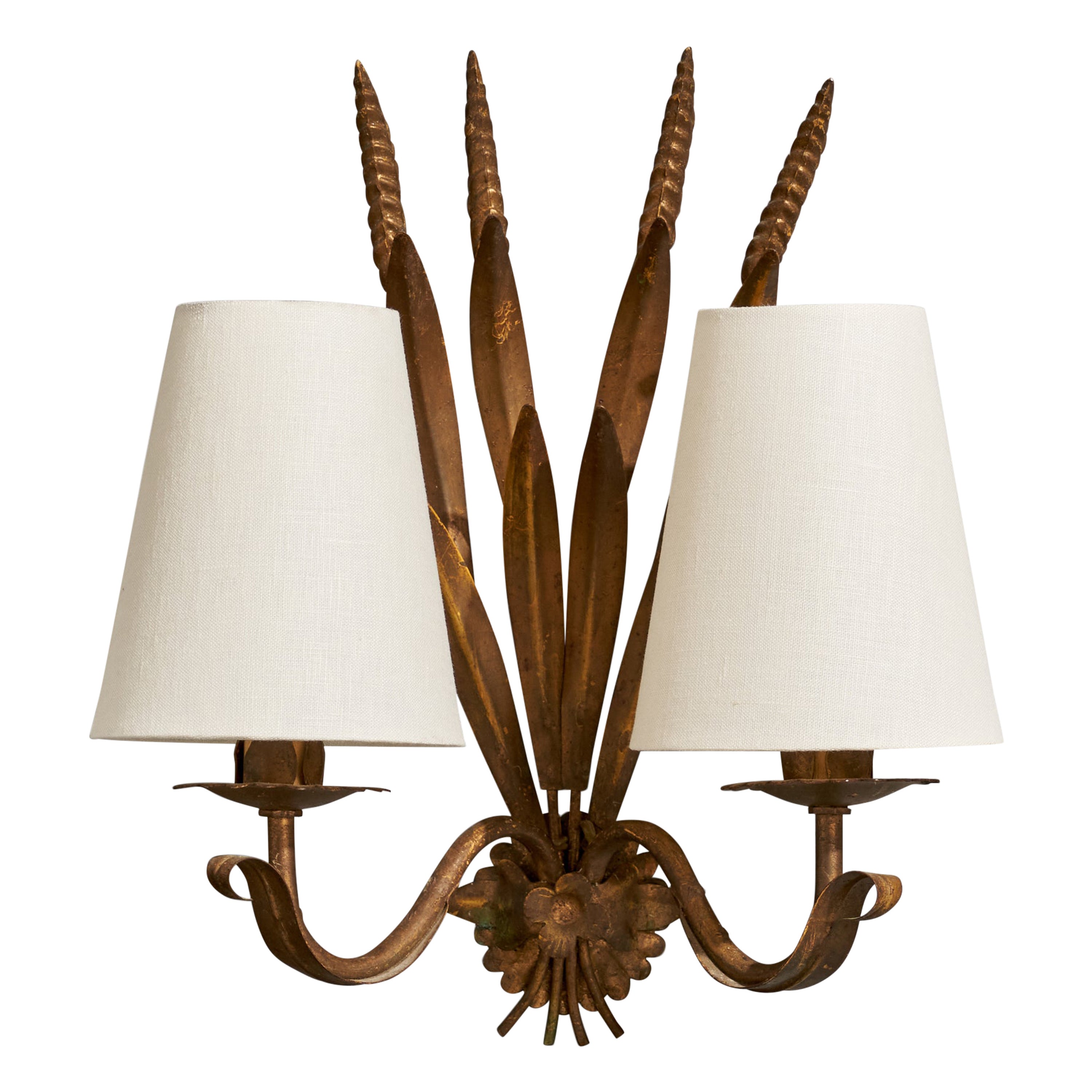 French Designer, Wall Light, Metal, Fabric, France, 1940s