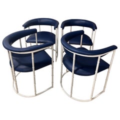 Vintage Set 4 Faux Bamboo Barrel Arm Dining Chairs Outdoor Patio Metal Restored