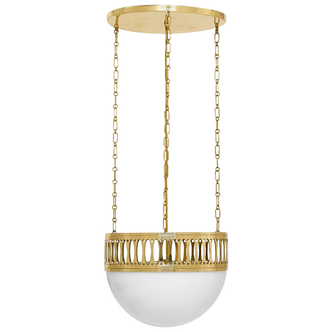 Chandelier Wiener Werkstätte en laiton et verre opalin, réédition