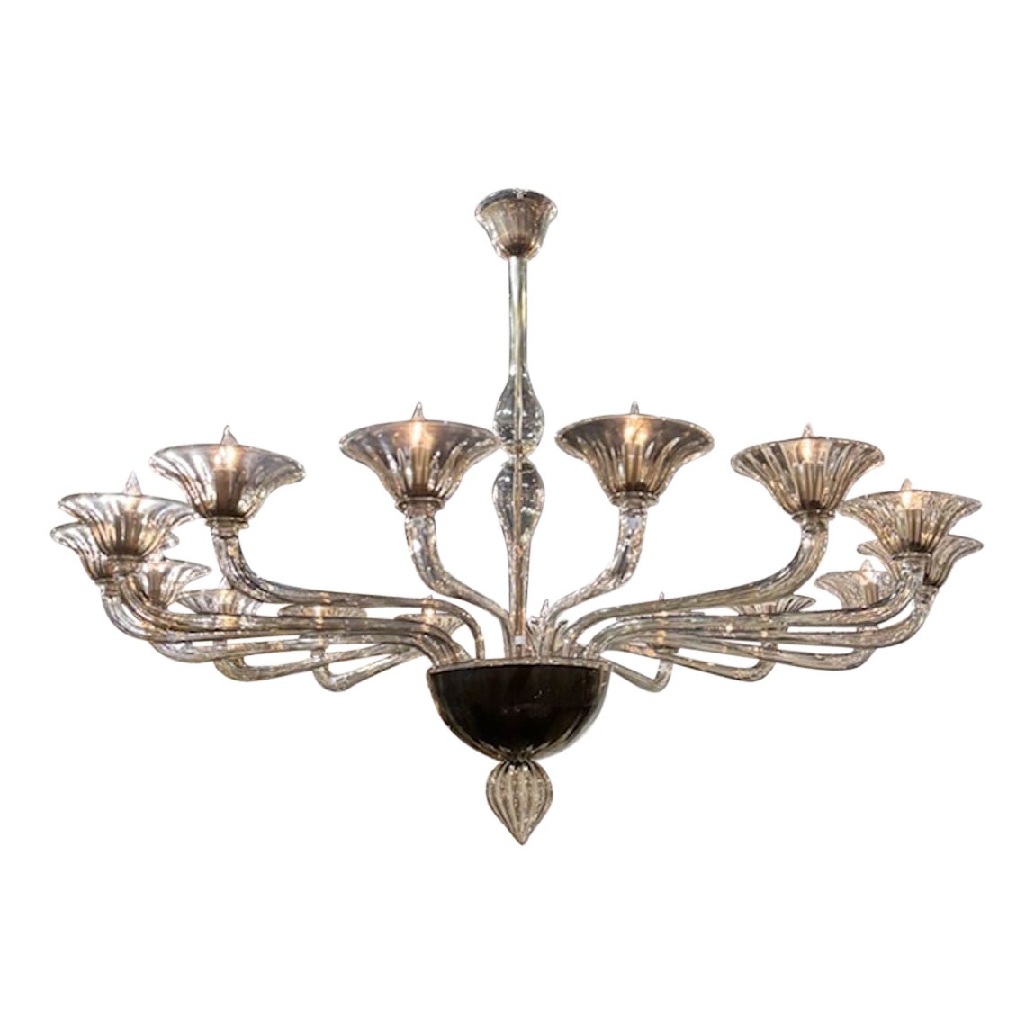 Large 16 Arm Murano "Fume" Glass Chandelier