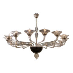 Large 16 Arm Murano "Fume" Glass Chandelier