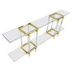 Brass & Lucite Console Table by Charles Hollis Jones, Metric Collection, Signed.