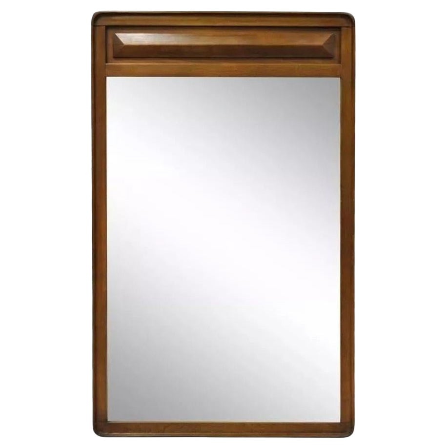 Vintage Mid Century Modern Sculpted Walnut Bedroom Dresser Wall Mirror (Specchio da parete) in vendita