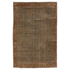 Antique Bidjar Persian Blue Wool Rug Handmade with Allover Pattern