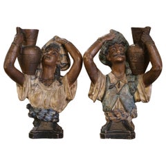 Pair of Early 20th Century Spanish Painted Terracotta Figurines