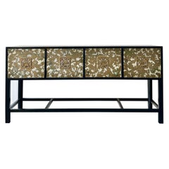 Hollywood Regency Style Ebony & Silver Goldleaf Credenza By Renzo Rutili