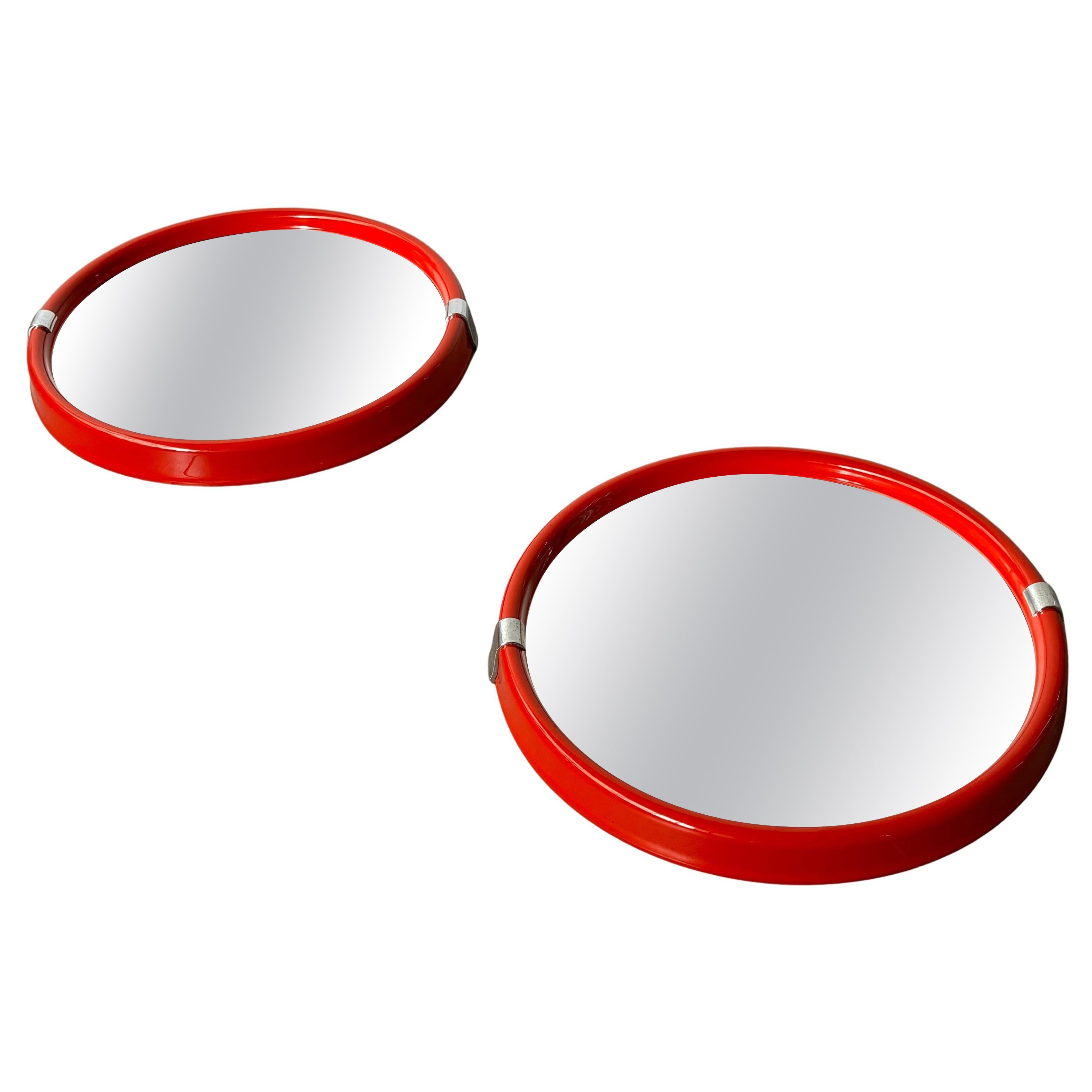 Space age red plastic and chrome mirrors, 1970s Italy