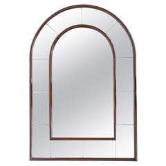 Large Italian Classical Art Deco Round Arch Wall Mirror in Wooden Frame, 1930s