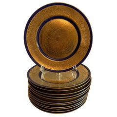 Set of 12 Bohemia Stouffer Cobalt Blue & Gilt Dinner Plates